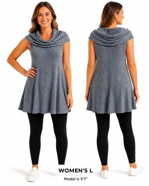 PPLA Blue Knit Tunic Top Women’s Size L Cowl Neck Sleeveless Flowy Blue Dress